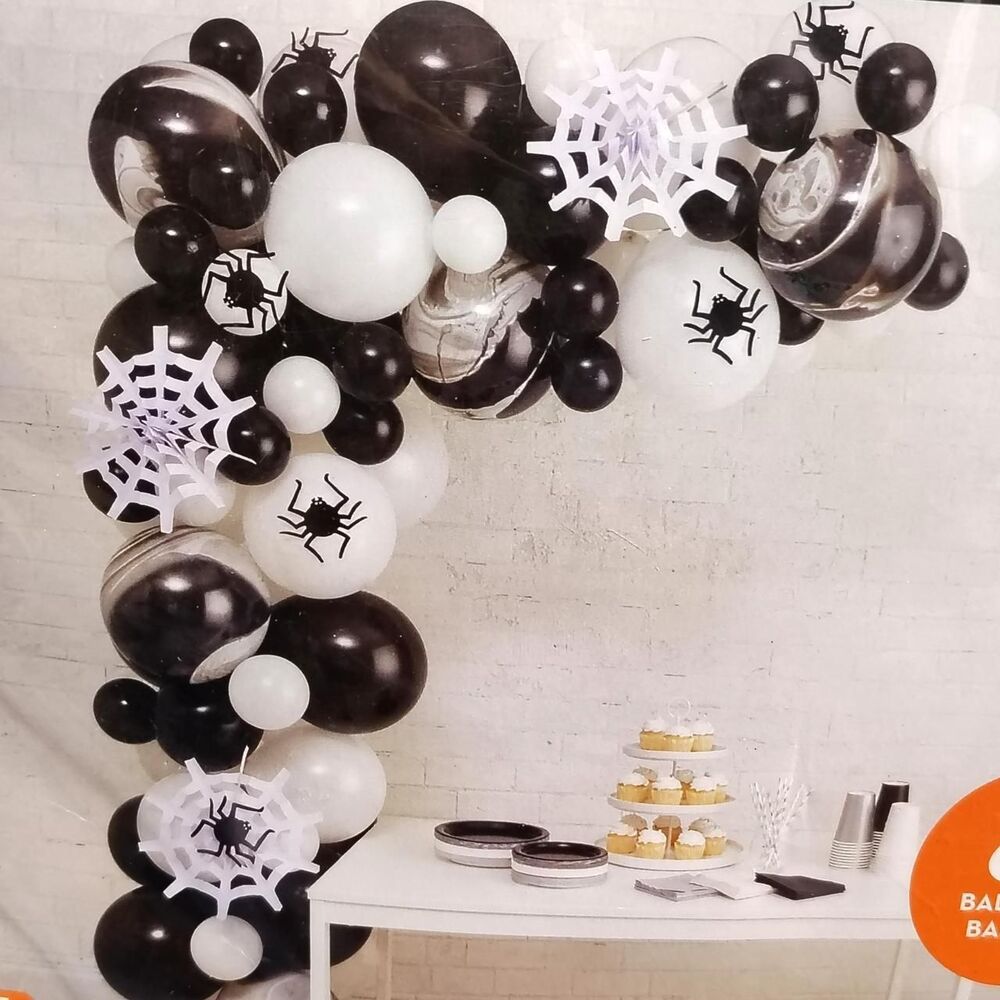 Halloween Balloon Garland Kit - Black, White, Spiderwebs, 68 Pieces